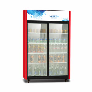 超市双层玻璃门立式展示柜，用于饮料